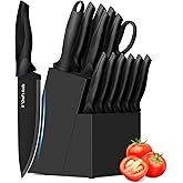 XANAPON Knife Set, 14 Pieces Kitchen Knife Set, High Carbon German Stainless Steel, Dishwasher Safe Cutlery with Sharpener, Black