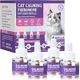 Cat Calming Pheromone Diffuser Refills 4 Pack Anxiety and Stress Calming for Cats Reduce Inappropriate Peeing and Spraying Fragrance Free for Bedroom Bathroom Reduces Conflict in Multi-Cat Households
