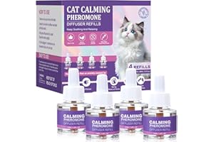 TCLLKA Cat Calming Pheromone Diffuser Refills 4 Pack Anxiety and Stress Calming for Cats Reduce Inappropriate Peeing and Spraying Fragrance Free for Bedroom Bathroom Reduces Conflict in Multi-Cat Households