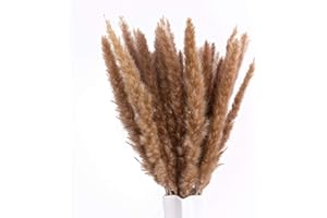 17" Pampas Grass, Uieke 30pcs Natural Dried Artificial Flowers Arrangements Large Reed Plumes Long for Home Wedding Party Decoration Wreath Vase Boho Decor Brown