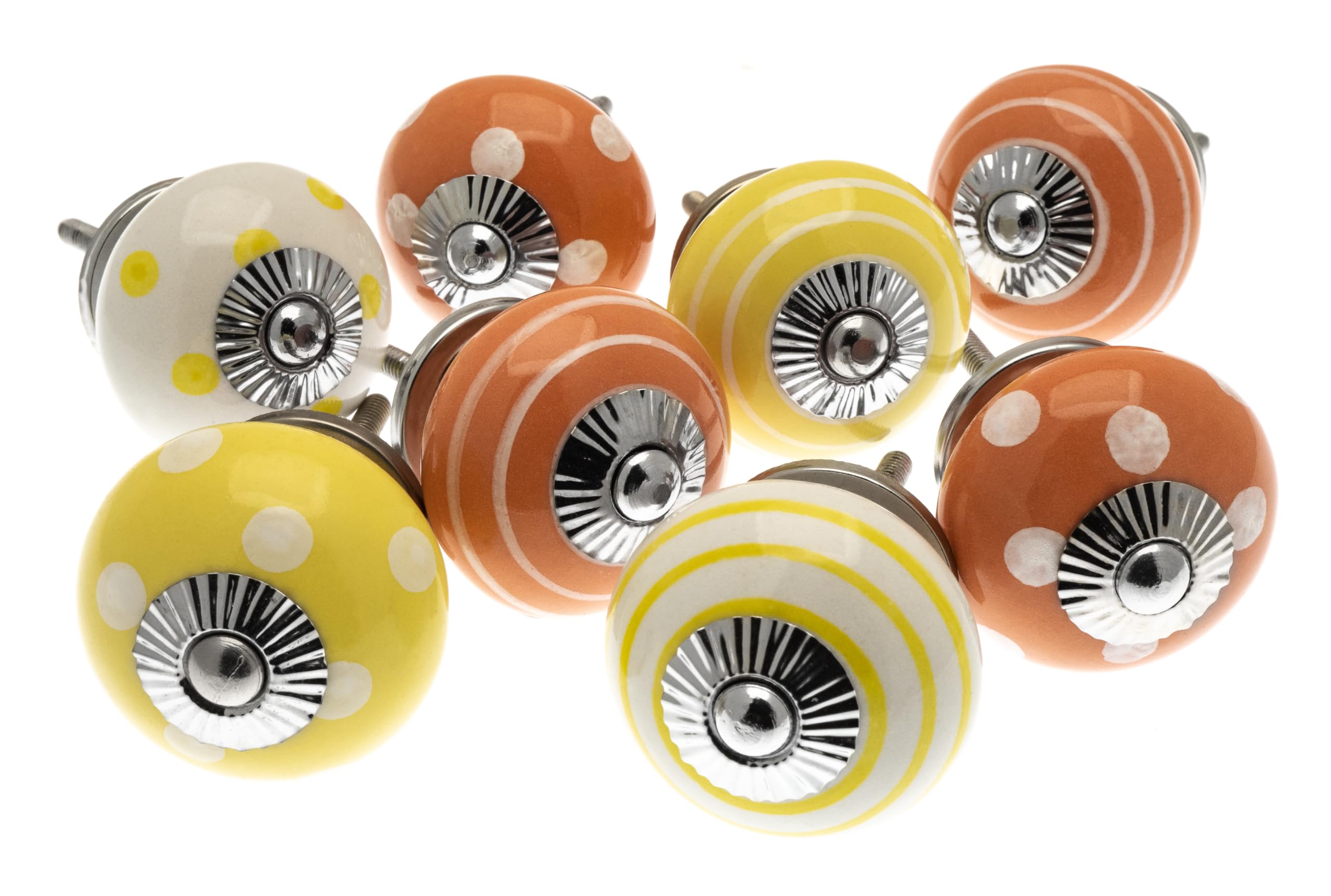 Mango Tree - Mixed Set of Yellow & Orange Ceramic Cupboard Knobs x Pack 8 (MG-704)