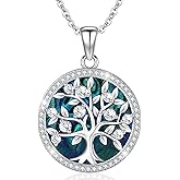 Aniu Tree of Life Necklace for Women, 925 Sterling Silver Mother of Pearl Family Palm Tree Charm Pendant Jewelry for Birthday Christmas Gift