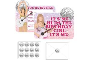 20 Pcs Music Singer Theme Birthday Invitations for Girls with Envelopes, Disco Party Invitations Birthday Cards Party Decorat
