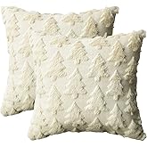 AVOIN colorlife Christmas Tree Beige Throw Pillow Covers Set of 2, 16 x 16 Inch Soft Plush Faux Fur Jacquard Festivals Winter Cushion Case Decoration for Sofa Couch