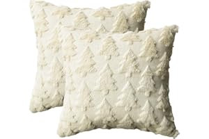 AVOIN colorlife Christmas Tree Beige Throw Pillow Covers Set of 2, 18 x 18 Inch Soft Plush Faux Fur Jacquard Festivals Winter Cushion Case Decoration for Sofa Couch