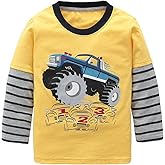 HowJoJo Boys Long Sleeve Cotton T-Shirts Monster Truck Shirt Graphic Tees