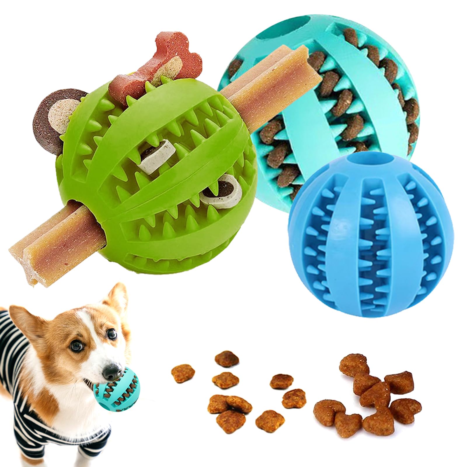 TYXHXTF 3 Pcs Dog Treat Dispenser Ball Toy, Interactive Dog Toys for Boredom Teeth Cleaning Chew Toy for Puppy, Prevent Destructive Behavior, Ideal for Fetch