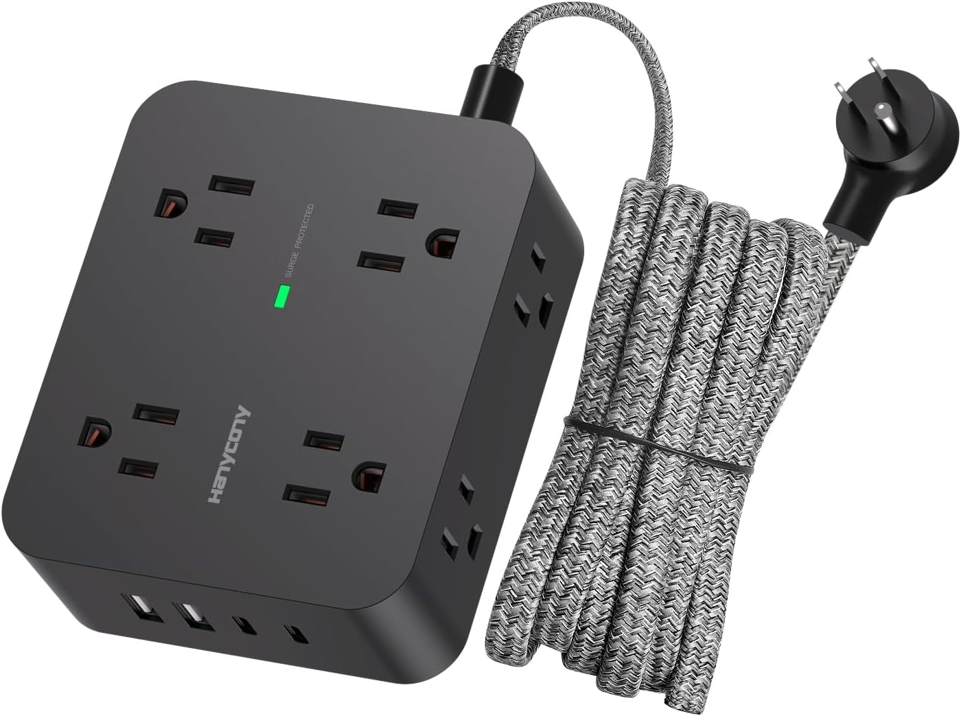 Power Strip Surge Protector, HANYCONY 8 Outlets with 4 USB Charging Ports(2 USB C), 3 Side Outlet Extender with 5 Ft Extensio