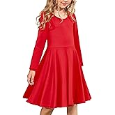 Arshiner Girls Long Sleeve Stretchy Dress A line Twirly Skater School Party Dress