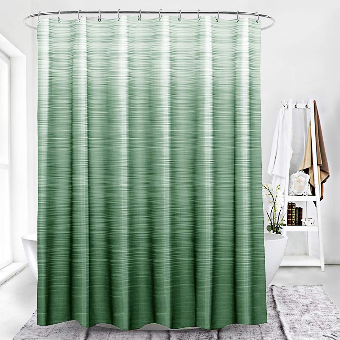 Xlabor Colour Gradient Shower Curtain 240 x 200 cm Waterproof Anti-Mould Fabric for Bathroom Green 180 x 200 cm