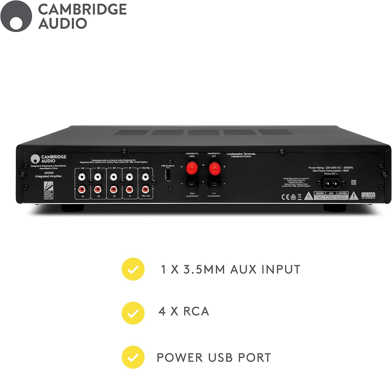 Cambridge Audio AXA25-25 Watt Separate Integrated Stereo Amplifier HiFi System Featuring Tone and Balance Control with Front Aux Input - Image 3