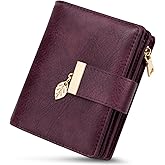 HUANLANG Small Wallets for Women Rfid Blocking Leather Bifold Credit Card Holder Ladies Wallet Zipper Pocket with ID Window