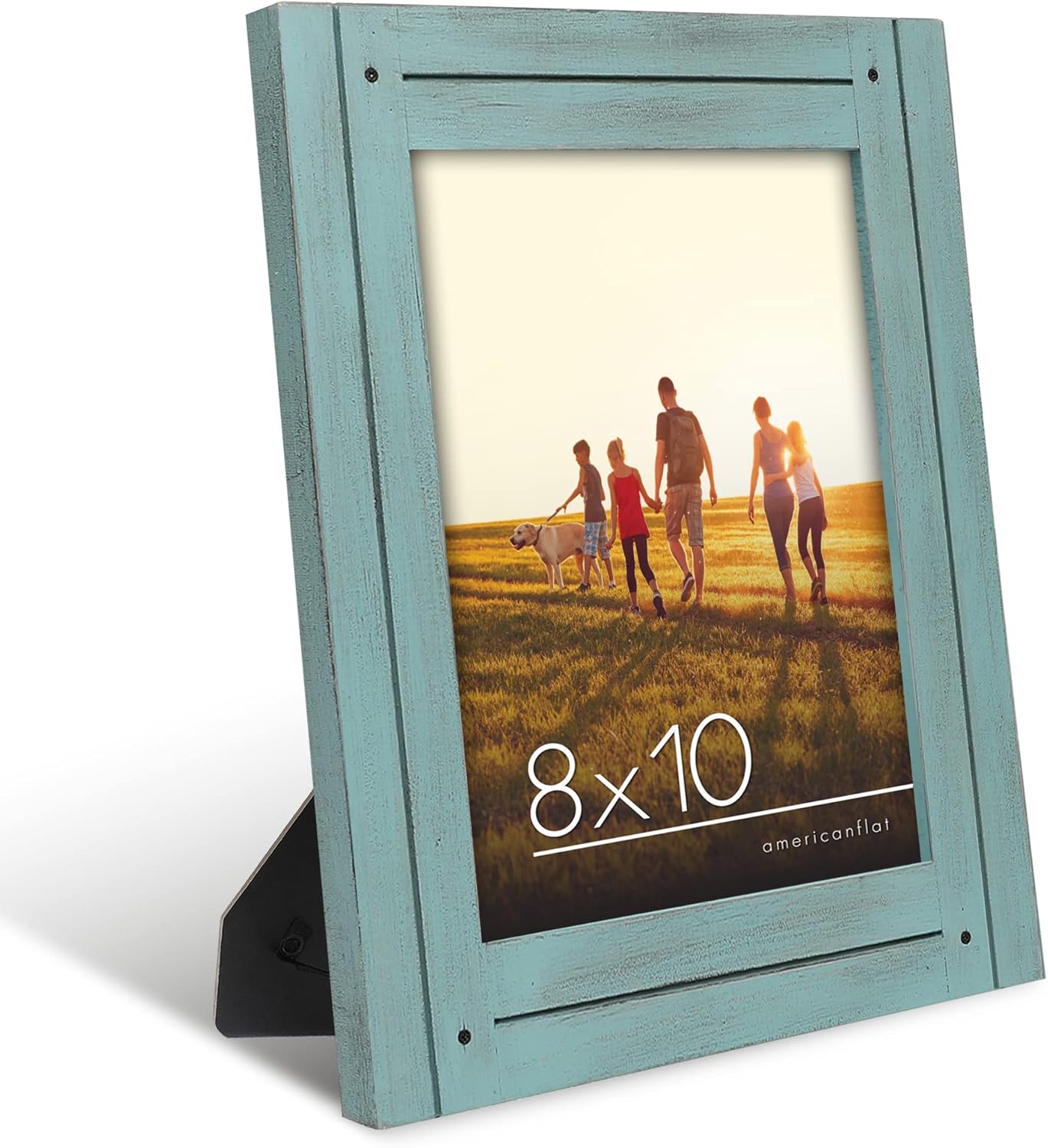 Photo Albums, Frames & Accessories - Americanflat 8x10 Picture Frame in Turquoise Blue - Rustic Picture Frame with Textured Engineered Wood, Shatter Resistant Glass, and Easel - Horizontal and Vertical Formats For Wall and Tabletop