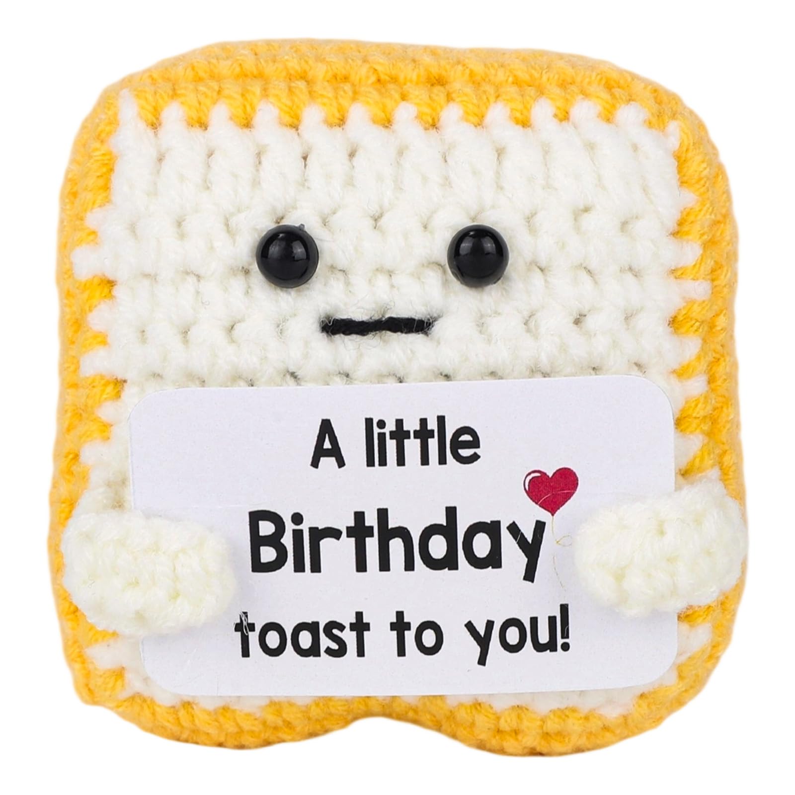 TOYMIS Knitted Positive Toast, A Little Birthday Toast to You Cute Positive Doll Present with Birthday Card for Dad Mom Women Men Girls Boys