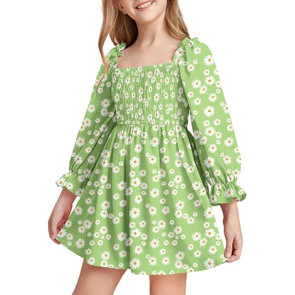 Angie Little & Big Girls Shift Dress - Long Sleeve Floral Print With Tassel Tie Front