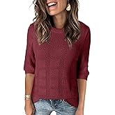 Dokotoo Women's Casual Short Sleeve Loose Tunic Tops Lightweight Crochet Knit Summer Sweaters Blouses