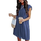 KIRUNDO Wedding Guest Shift Dresses for Women Short Spring Summer Ruffle Cap Sleeve Chiffon Babydoll Flowy Mini Sundress