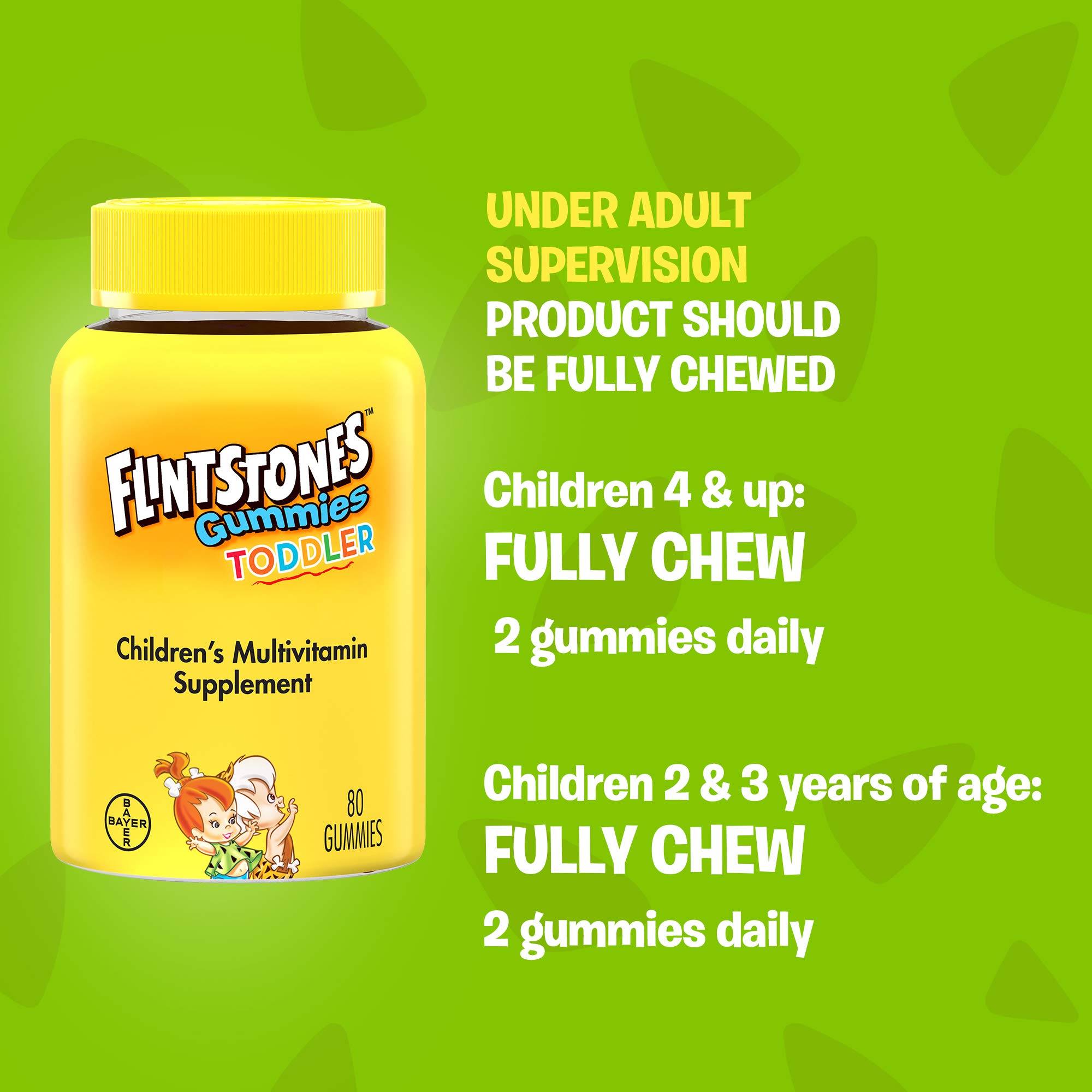 Flintstones Gummies Toddler Vitamins, Gummy Multivitamin for Toddlers with Vitamins A, C, D, B12, Zinc & more, 80ct