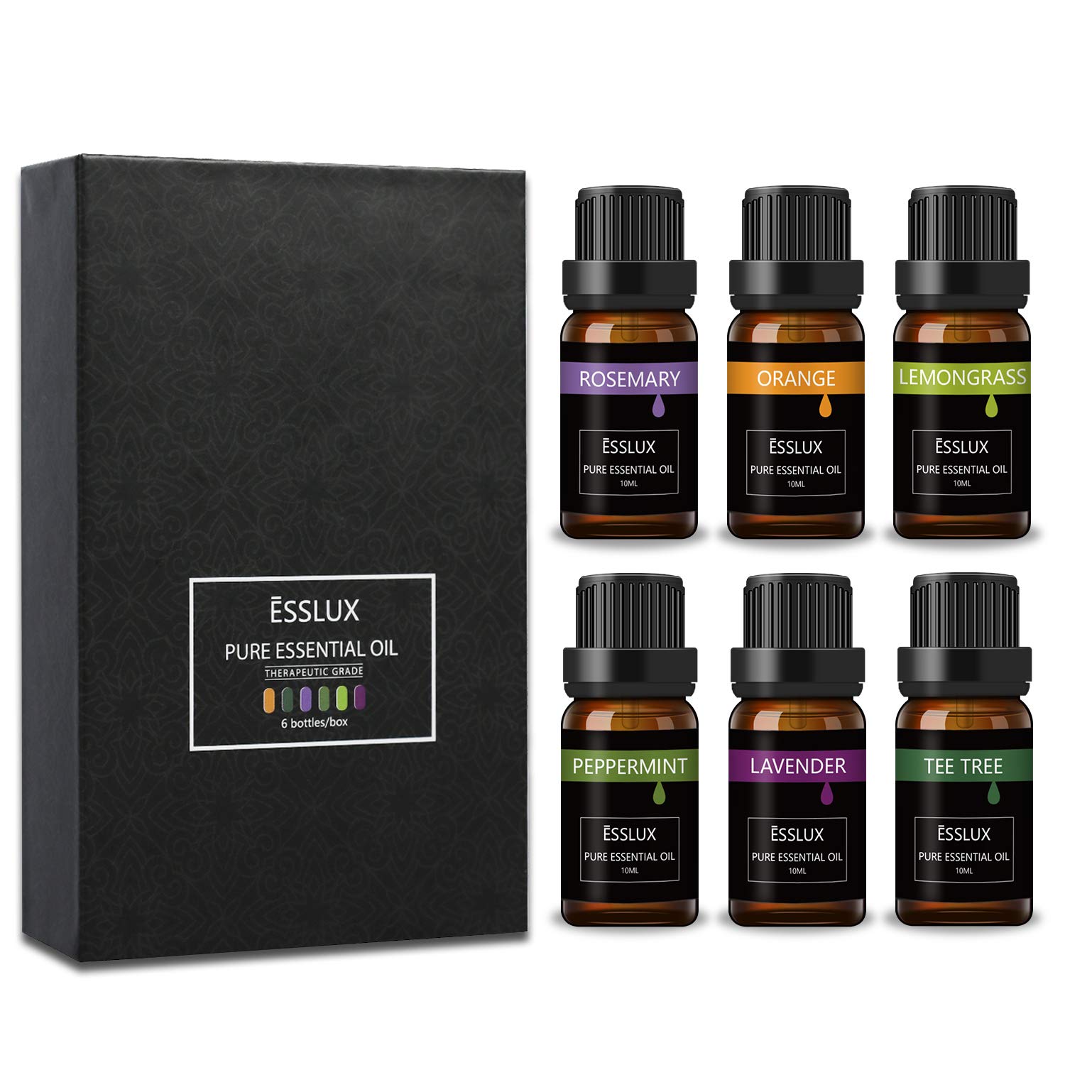 Amazon Com Essential Oils Set Esslux Top 6 Aromatherapy Essential Oils For Diffuser Candle Making Massage Lavender Tea Tree Orange Rosemary Lemongrass Peppermint Essential Oils Beauty