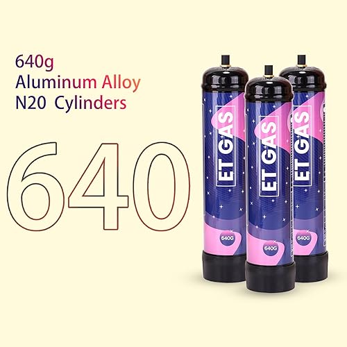 3-Pack Nitrous Oxide Chargers 1L / 640g Each - For Whipped Cream Dispensers, Food Grade N2O Cartridges