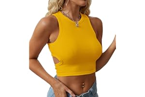 Dwnval Womens Summer Halter Tops Cutout Sleeveless Crewneck Racerback Ribbed Knitted Crop Tank Top