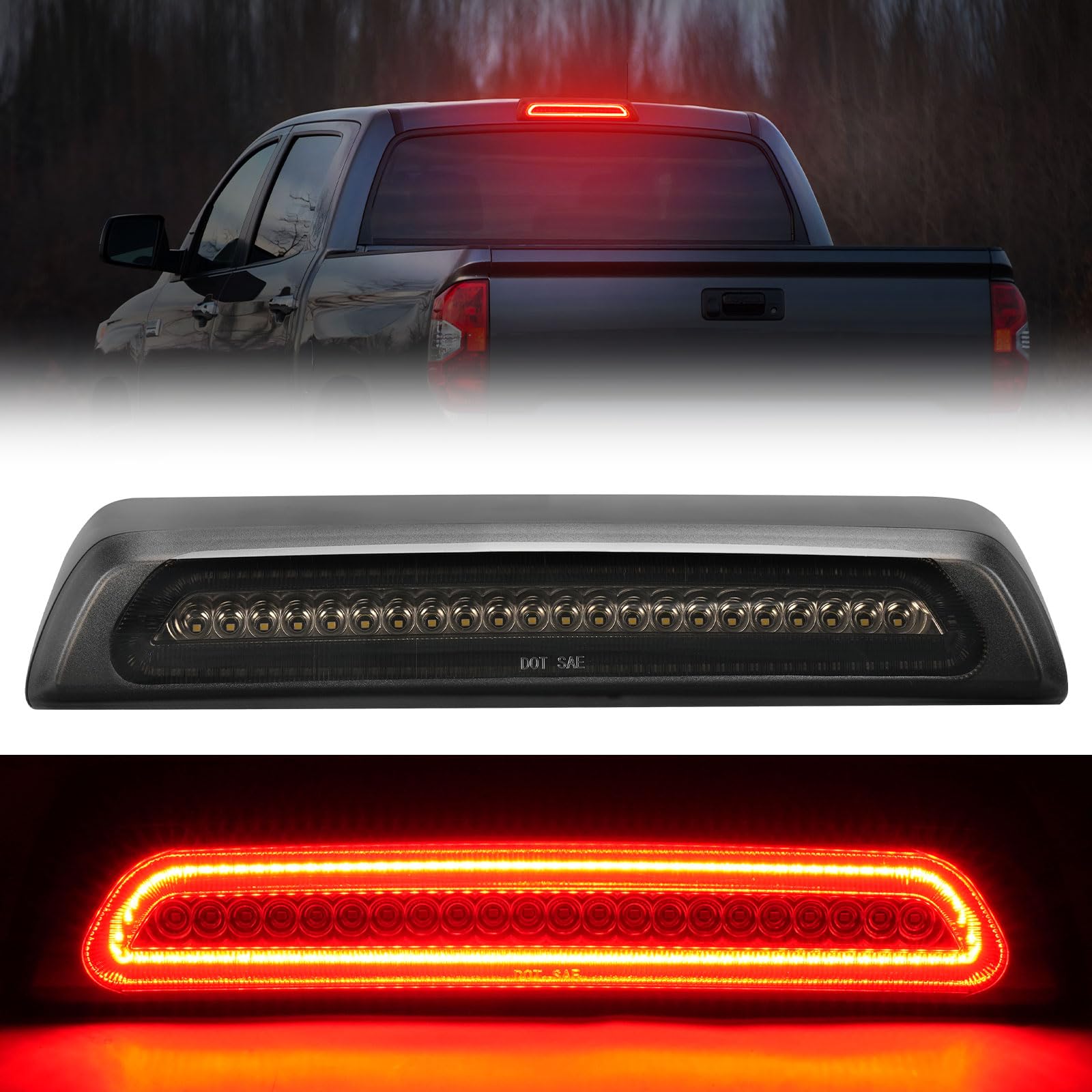 Photo 1 of BORDAN Third Brake Light Stop Lamp Fit for 2007-2020 Tundra LED 3rd Brake Lights Rear Cargo Lamp High Mount Stop Light Smoked Lens Assembly