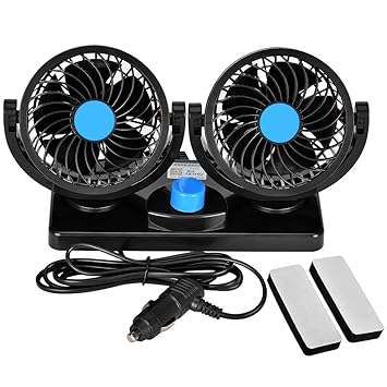 AAC Auto-Ventilator mit 2 Köpfen, 12 V, elektrischer Fahrzeugkühler, 2 Geschwindigkeiten, 360 Grad drehbar, Gebläse, Klimaanl