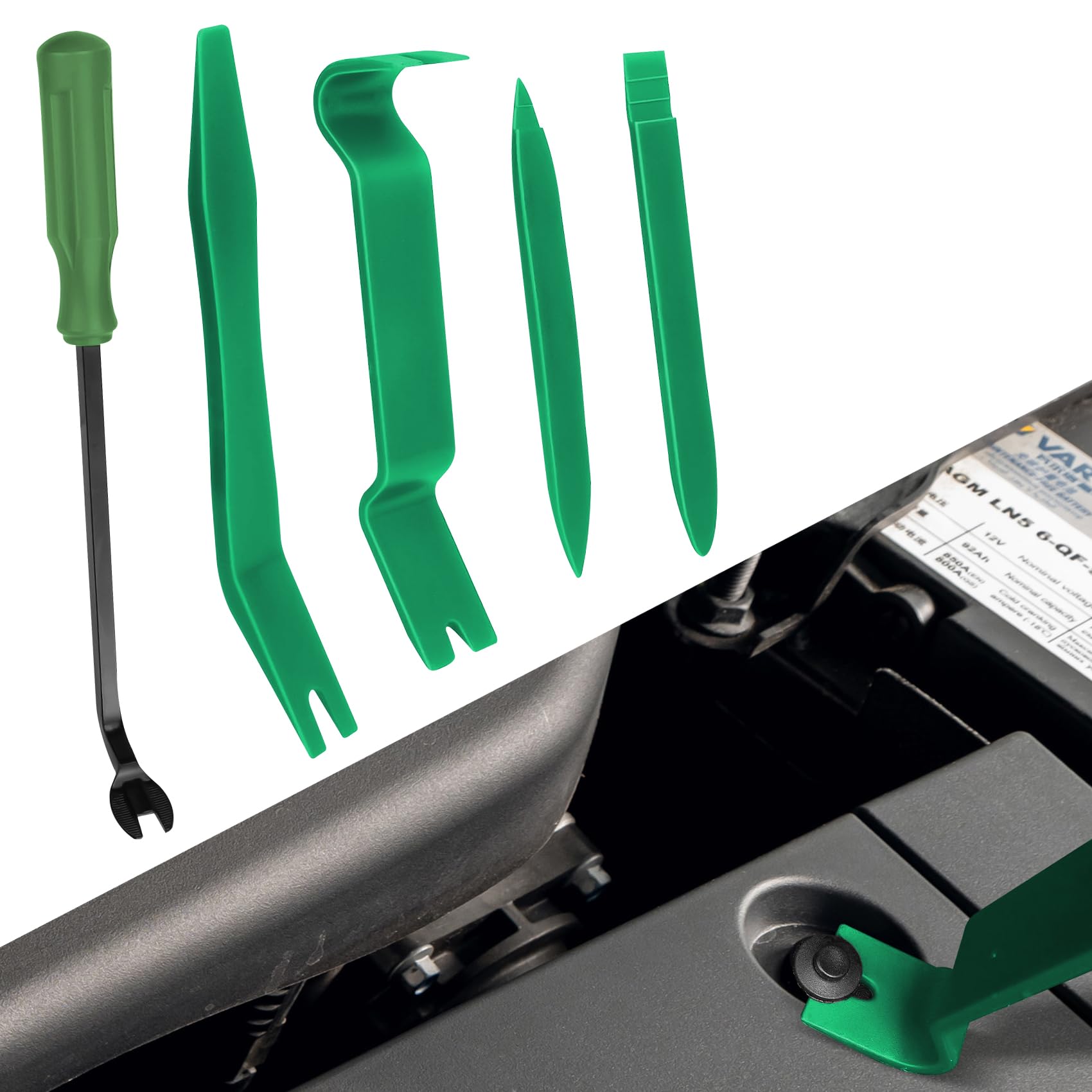 Photo 1 of QZTYTY 5PCS Auto Trim Removal Tool kit, Clip Removal Tool, Automotive Interior Fastener Puller Remover Body Repair Set, Car Accessories No Scratch Pry Tool for Car Panel and Dashboard Removal (Green)