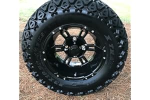 GOLF CART TIRE SUPPLY 12" RUCKUS Gloss BLACK Wheels and 23x10.5-12" DOT All Terrain Tires Combo - Set of 4 (Metric Lugs)