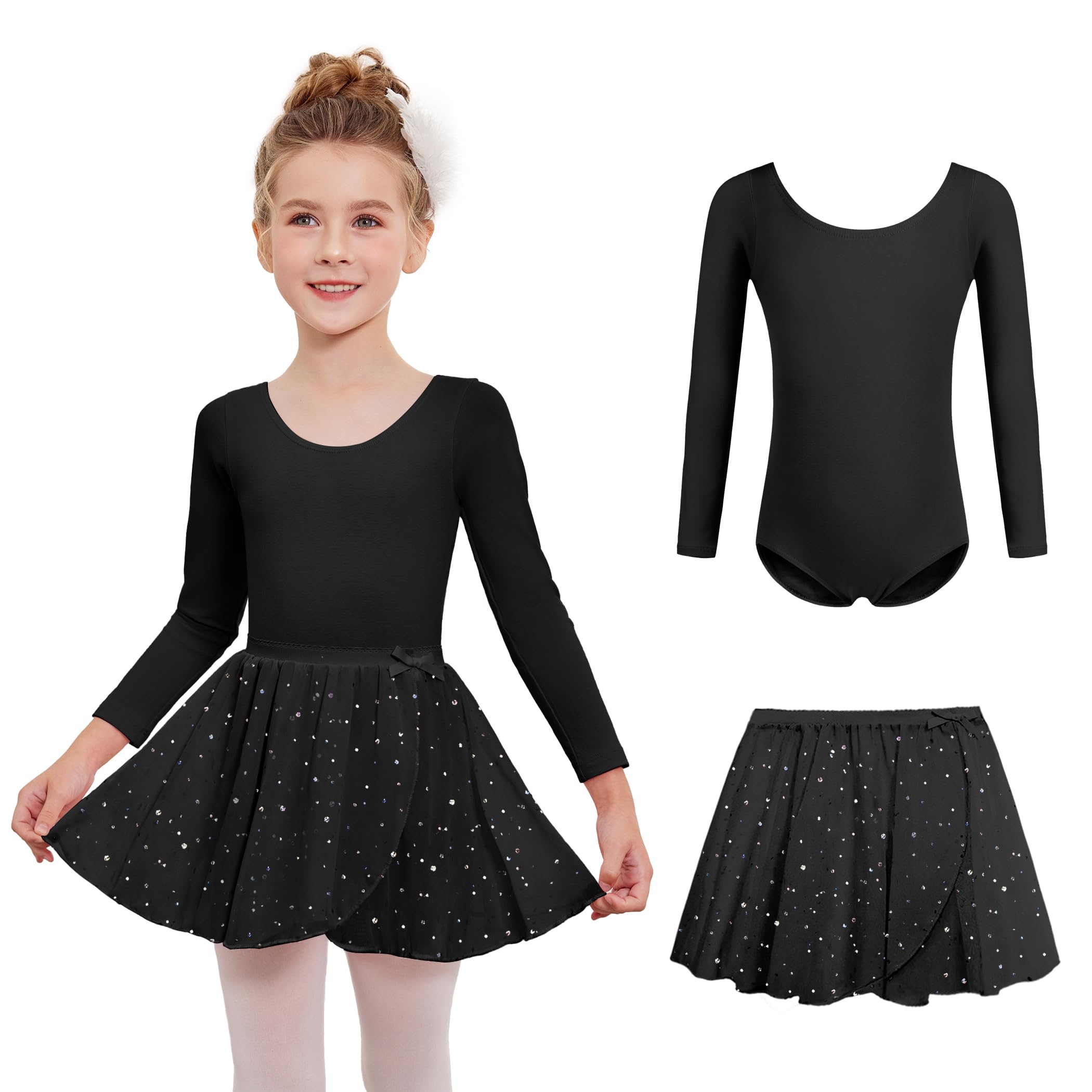 Zaclotre Black Leotard for Girls Long Sleeve