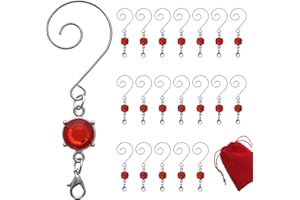 BANBERRY DESIGNS Christmas Ornament Hooks - Red Shiny Gem - Set of 20 Silver Wire Decorative Swirl S-Hooks
