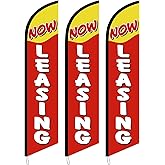 Frienda 3 Pack Now Leasing Feather Flags 2.5 x 12 ft Swooper Flag Banner for Outside Weatherproof Business Advertising Sign, Outdoor Now Leasing Feather Banner