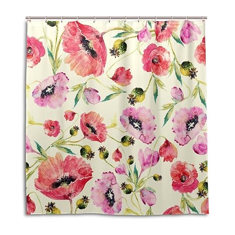 jstel Decor Dusche Vorhang Aquarell Mohn Blumen Print 100% Polyester Stoff 167,6 x 182,9 cm für Home Badezimmer Deko Dusche B