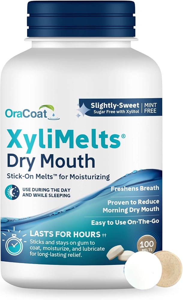 Oracoat XyliMelts for Dry Mouth Night Time or Day - Moisturizing Dry Mouth Adhering Discs, Sugar Free with Xylitol, 100 Count