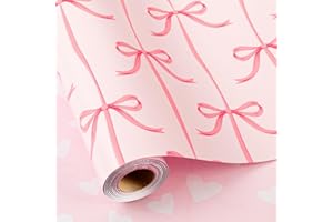 Burymento Pink Bow Wrapping Paper, Reversible Pink Love Design Gift Wrap for Baby Shower, Birthday, Valentines, Mothers day, Graduation, Wedding, Fathers day, Christmas (17 Inch X 32.8 Feet)