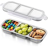 Ugotit Snack Containers Stainless Steel - Leakproof 3 Compartment Bento Box, Reusable Snackle Box with Airtight Lids, Dishwasher, Oven & Freezer Safe for Travel Picnics (20oz, Grey)