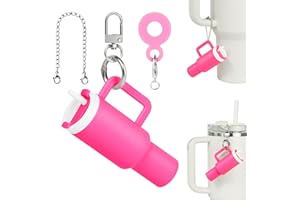 NBOOCUP Mini Cup Keychain for Stanley Cup, Straw Toppers Charm for Stanley 40 oz Tumbler, Straw Covers Charms with Adapter for Stanley Cup Accessories, Lip Balm Holder (Bright Pink)
