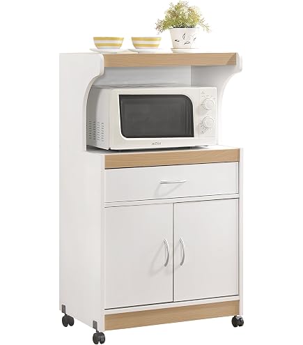 thumbnail image 2 of Hodedah Grey-Oak Microwave Kitchen Cart With Wood Shelves & Doors, Contemporary 2 of 3