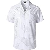 ZEROYAA Men Stylish Print Cuban Shirt Short Sleeve Button Down Relaxed Fit Shirts Beach Hawaiian Vacation Tops