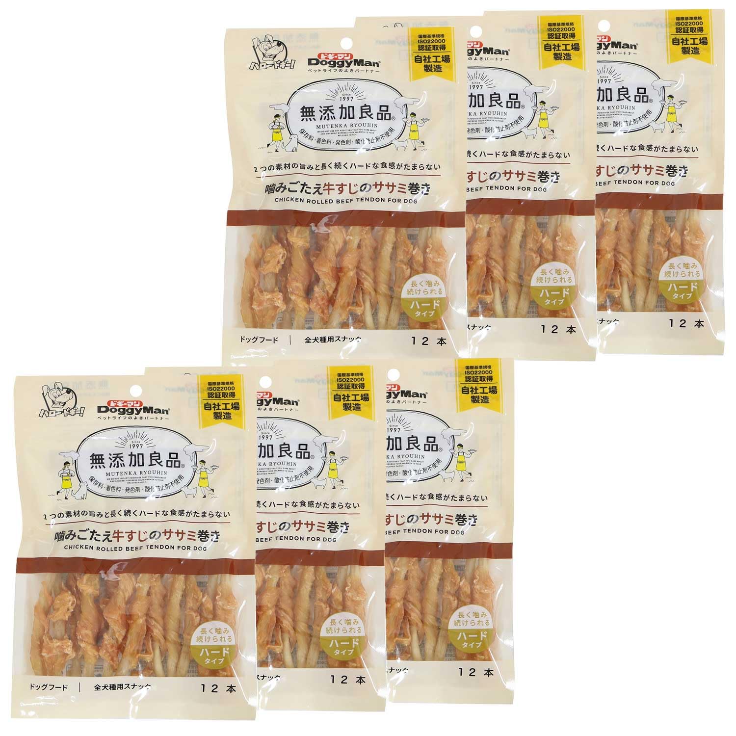 ドギーマン イヌ用 無添加良品 噛みごたえ牛すじのササミ巻き 12本×6個セット商品画像