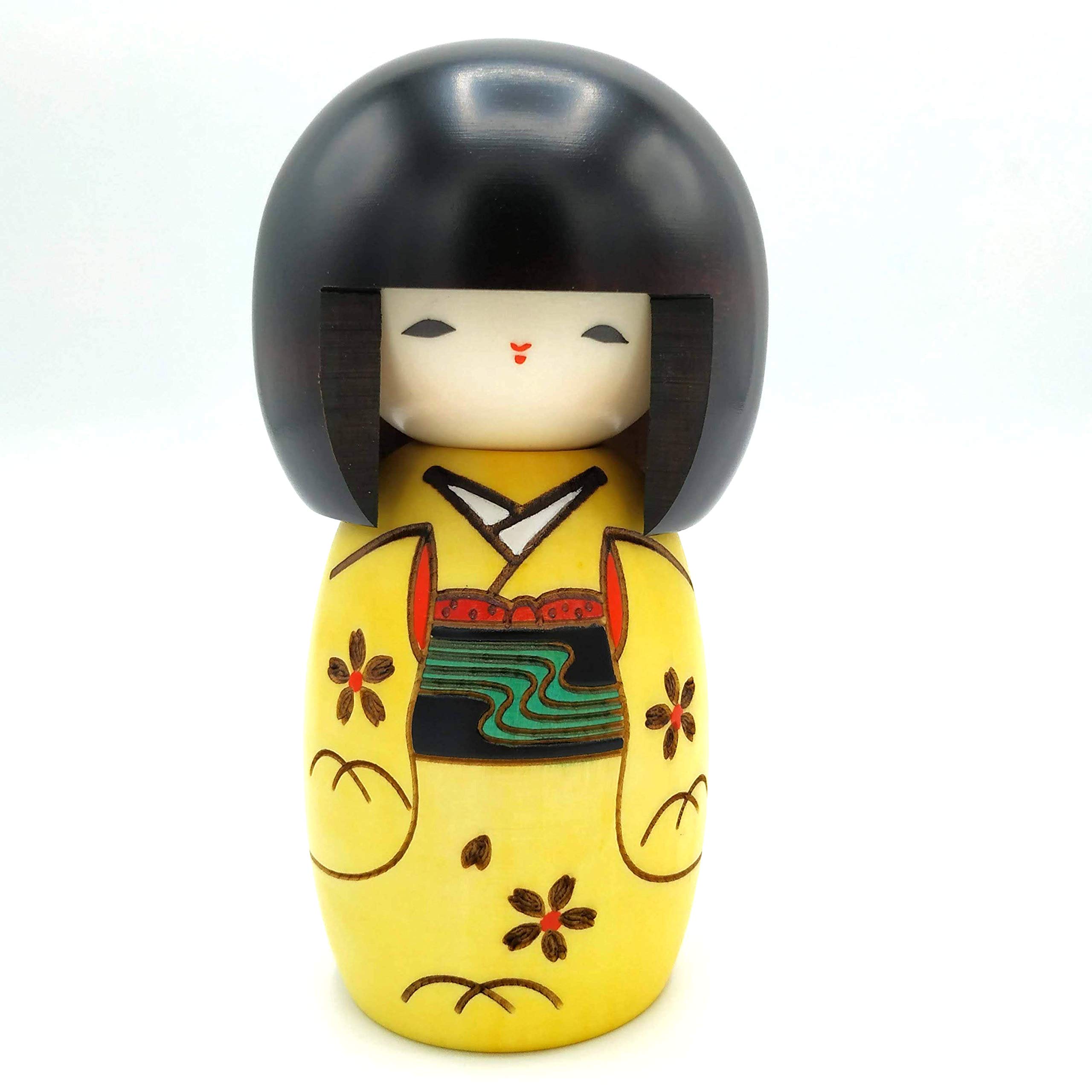 The Japanese Shop Yellow Happy Girl Authentic Wooden Kokeshi Doll