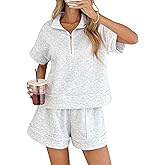 Verdusa Women's Comfiest Airport Outfits Quarter Zip Sweatshirts and Shorts with Pockets Matching Outfits