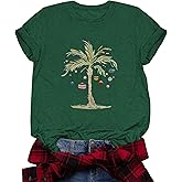 Christmas in July T Shirts for Women Watermelon Xmas Tree and Palm Tree T-Shirt Summer Beach Party Vacation Short Sleeve Tops