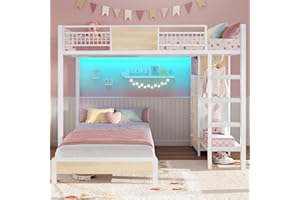 ADORNEVE Full Over Twin Bunk Bed with 8 Storage Drawers, Metal Loft Bed with Led Lights & Storage Shelves, Bunk Beds Twin over Full Size with 13.4" H Safety Guardrail & Ladder, for Kids & Teens, White