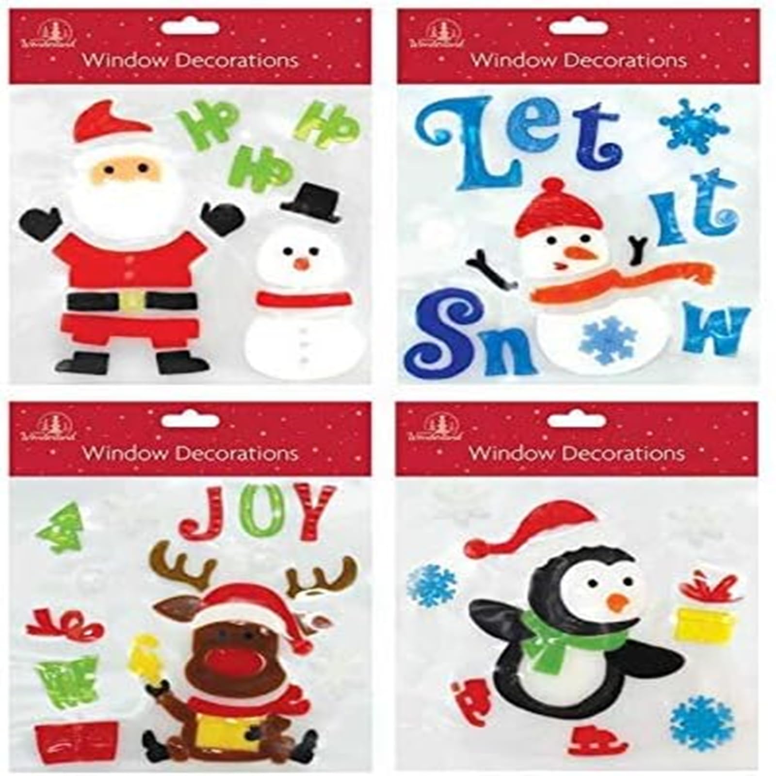 PaulStore Santa Snowman Glass Christmas Gel Window Stickers Christmas Party Door Decorations (4Pcs Square Different Style)