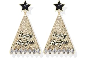 HUASAI Champagne Earrings for Women Green Rhinestone Champagne Bottle Earrings Happy New Year Earrings Fruit Wine Glass Earrings Christmas Jewellery Gifts For Girls