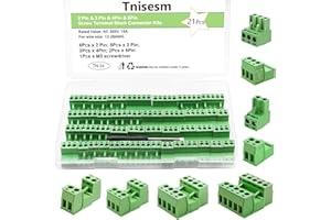 Tnisesm 21Pcs Screw Terminal Block Connector Kit 5.08mm Pitch Pluggable (2Pin 3Pin 4Pin 5Pin) 300V 15A for 28-12AWG Cable