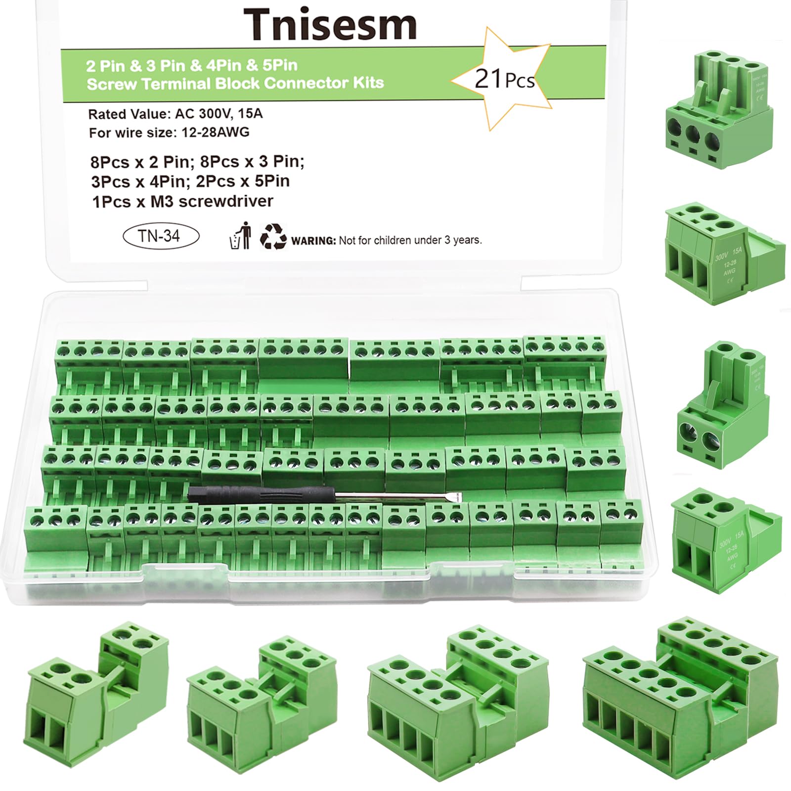 Tnisesm 21Pcs Screw Terminal Block Connector Kit