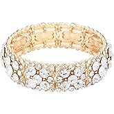 Lavencious Round Shape Rhinestones Elastic Stretch Bracelet Party Jewelry for Women 7"