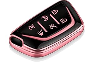 Tukellen for Cadillac Key Fob Cover Soft TPU Full Protection Key Case Compatible with Escalade 2020-2024 CT4 CT6 CT5 XTS XT4 XT5 ATS Key Shell (Pink, 6 Buttons)
